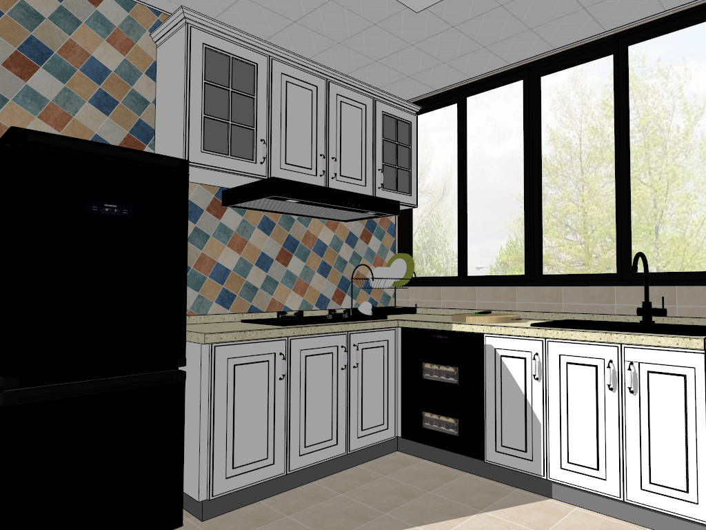 Small L Kitchen Design Idea sketchup model preview - SketchupBox