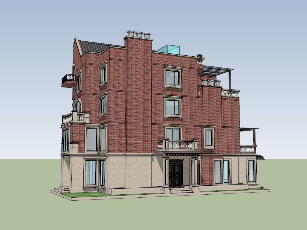 4 Story Red Brick Home sketchup model preview - SketchupBox