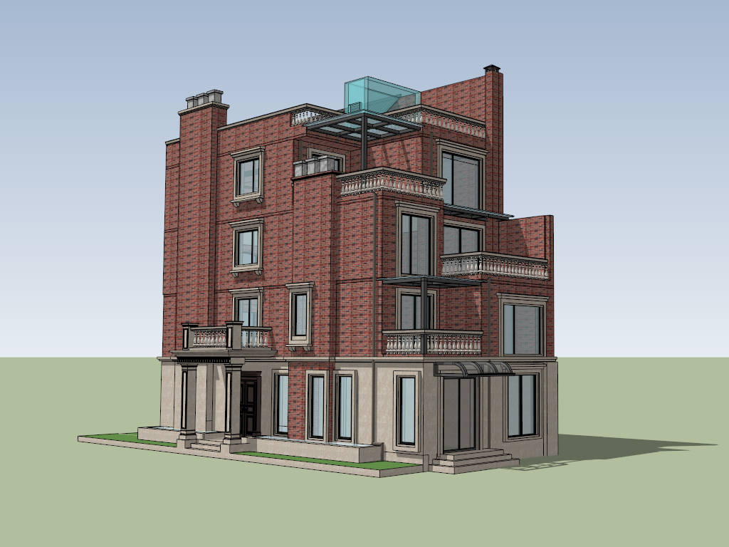 4 Story Red Brick Home sketchup model preview - SketchupBox