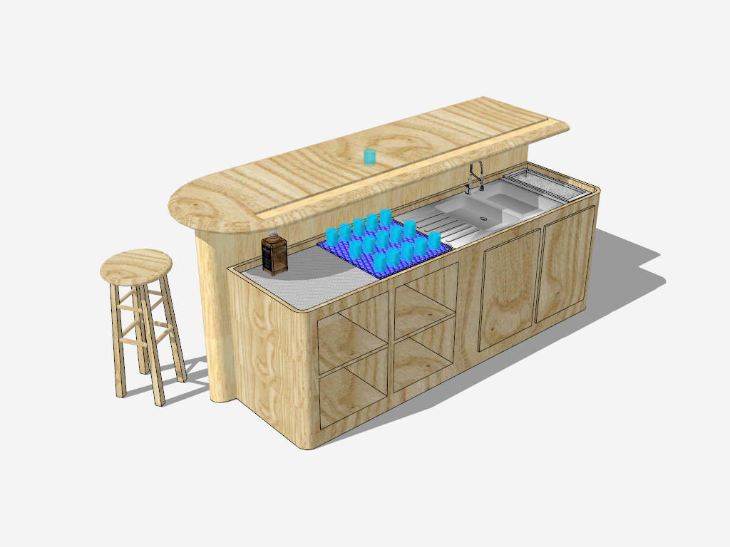 Kitchen Island Bar with Seating sketchup model preview - SketchupBox