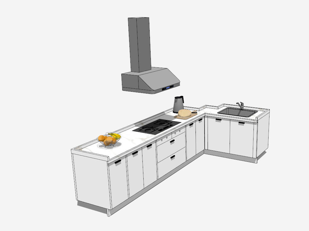 Small L Kitchen White Cabinets sketchup model preview - SketchupBox