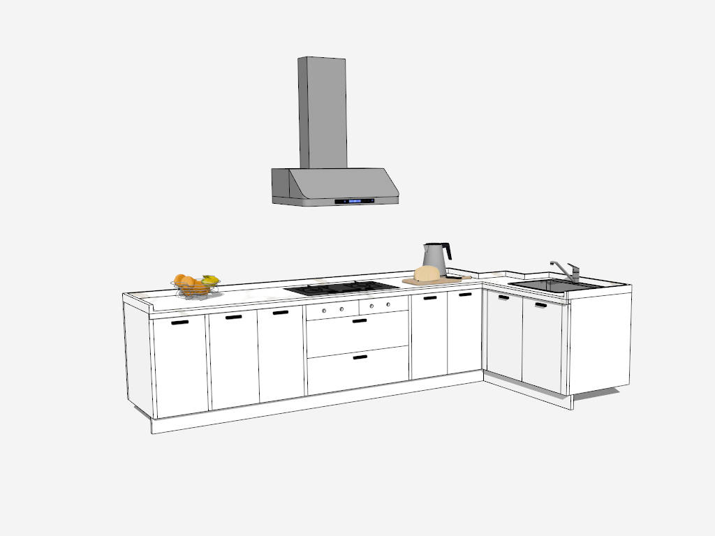 Small L Kitchen White Cabinets sketchup model preview - SketchupBox