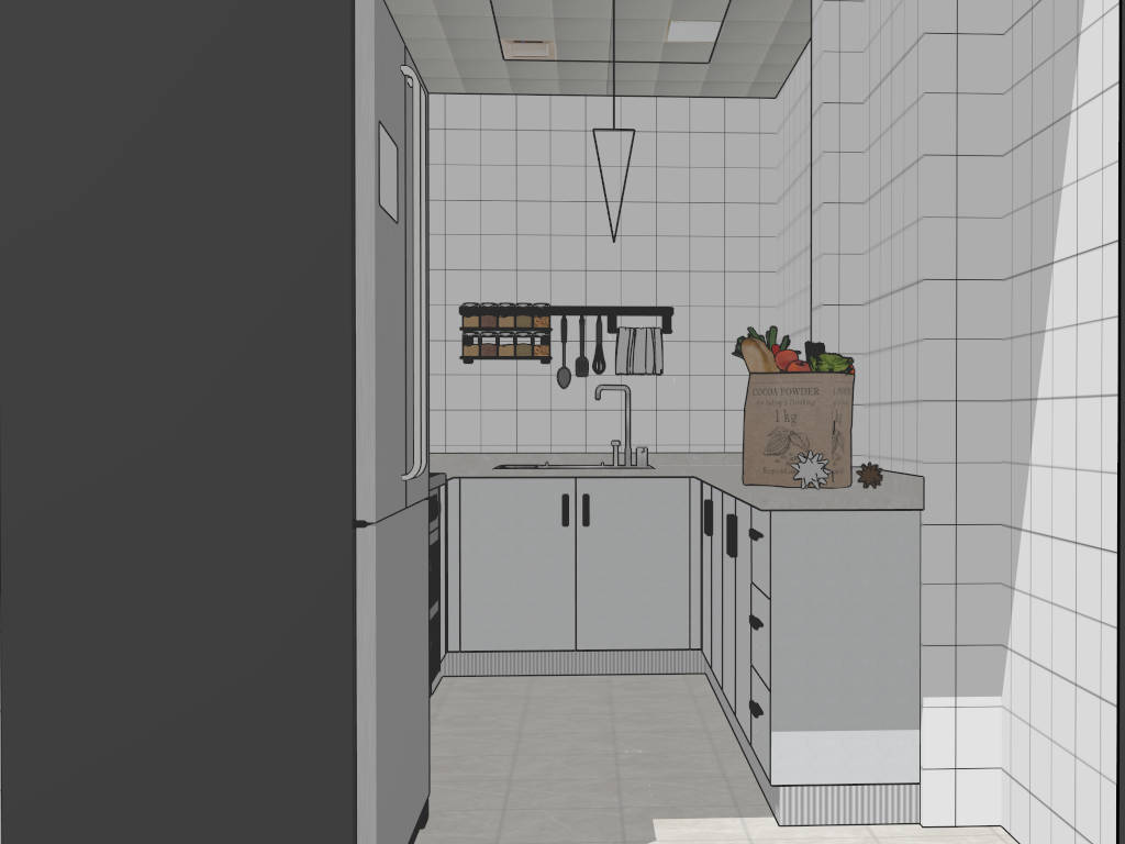 Small White Kitchen Design sketchup model preview - SketchupBox