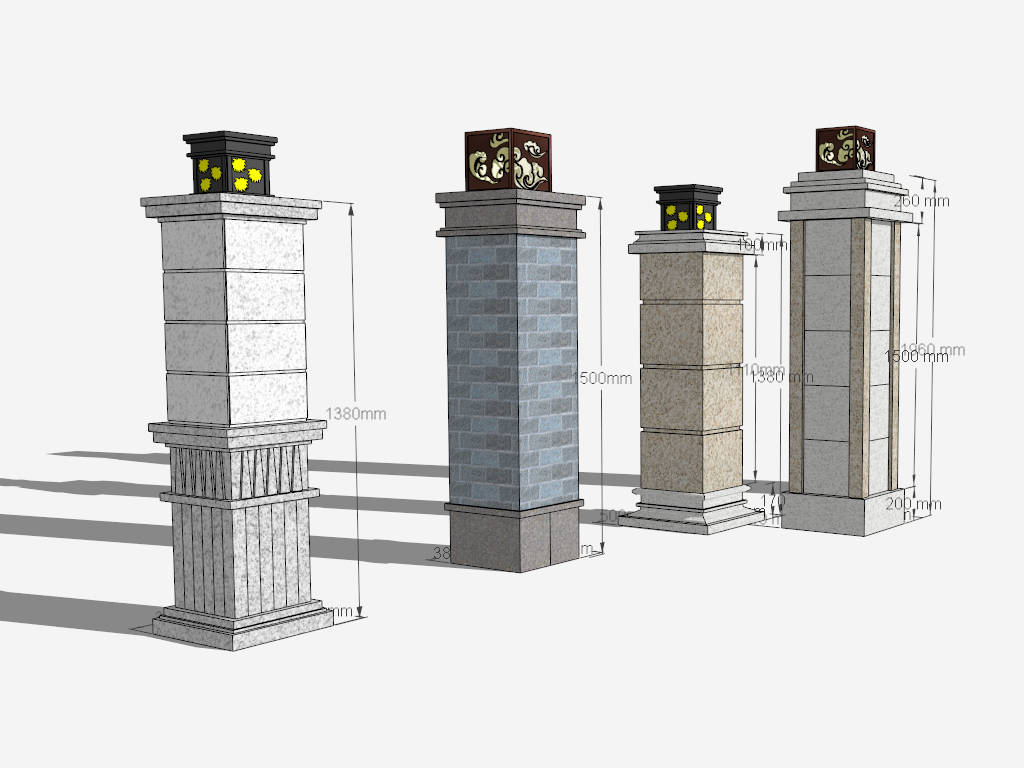 Chinese Garden Pillars with Light sketchup model preview - SketchupBox