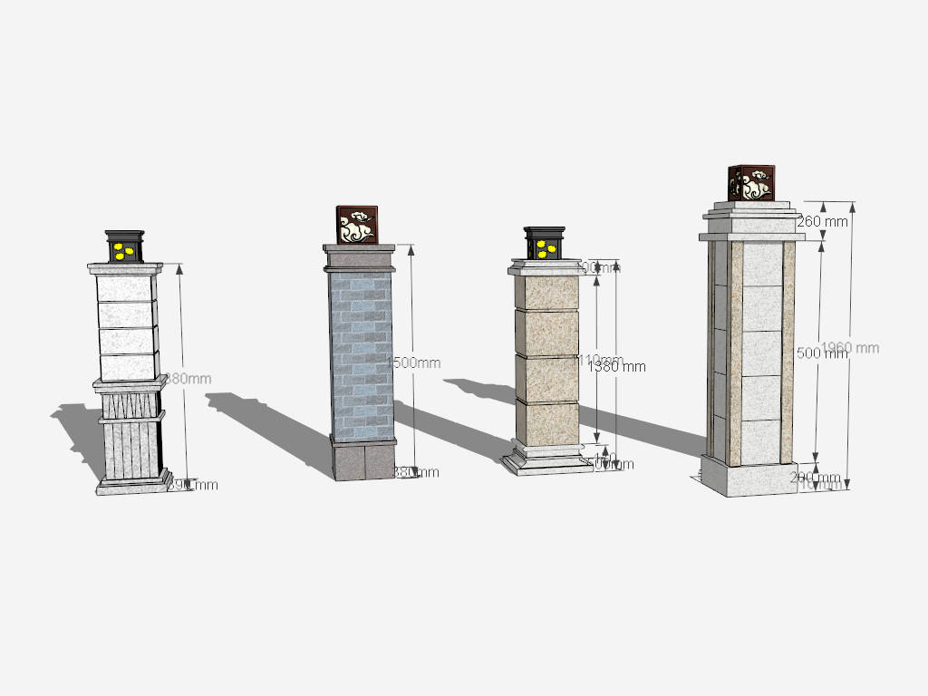 Chinese Garden Pillars with Light sketchup model preview - SketchupBox