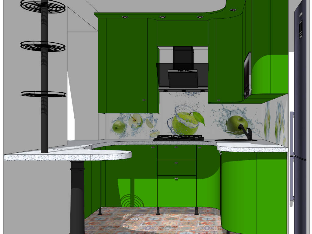 Small Green Kitchen Idea sketchup model preview - SketchupBox