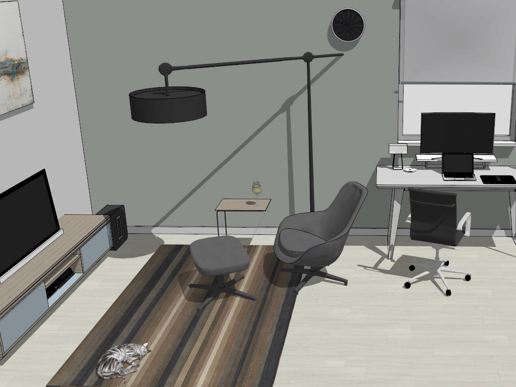 Small Living Room Office Combo Idea sketchup model preview - SketchupBox