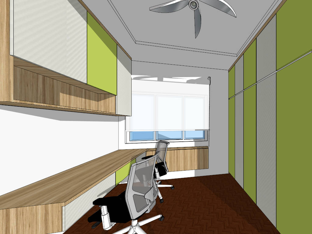 Home Office and Bedroom Combo sketchup model preview - SketchupBox