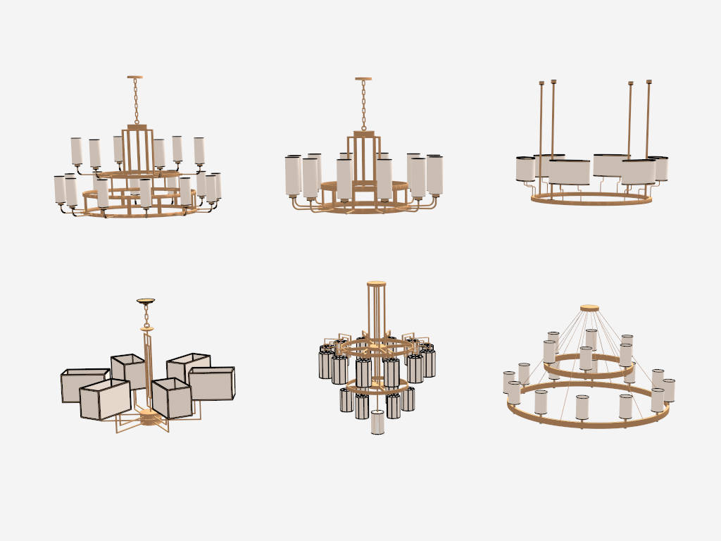 Brass Chandelier with Shades sketchup model preview - SketchupBox