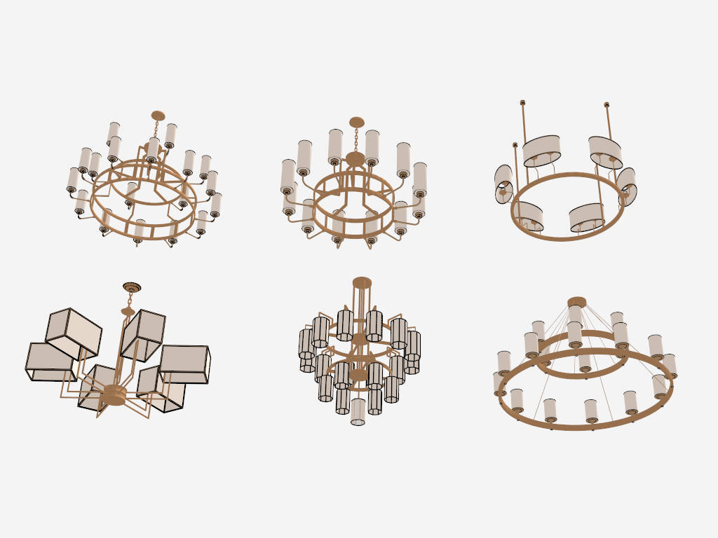 Brass Chandelier with Shades sketchup model preview - SketchupBox