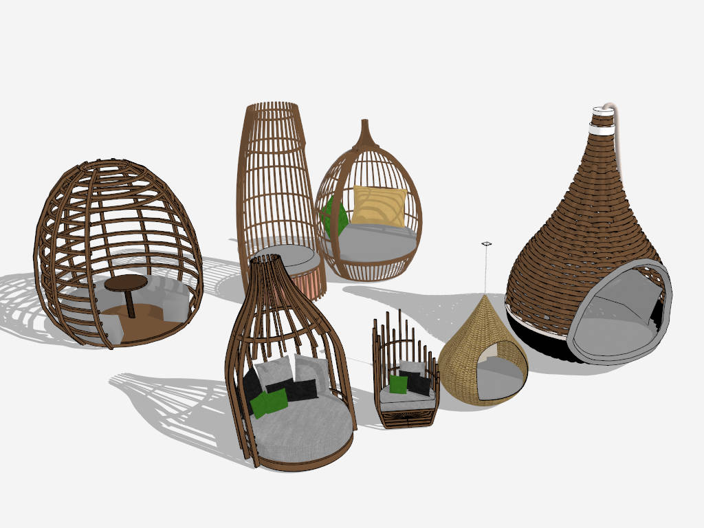 A Set of Birdcage Sofa and Daybed sketchup model preview - SketchupBox