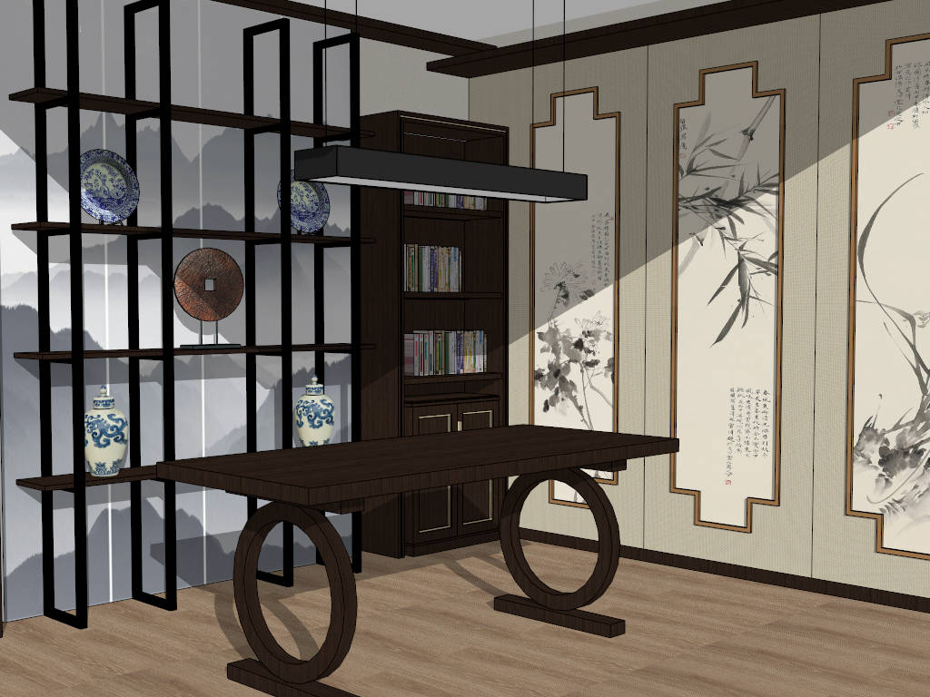 Traditional Chinese Home Office Idea sketchup model preview - SketchupBox