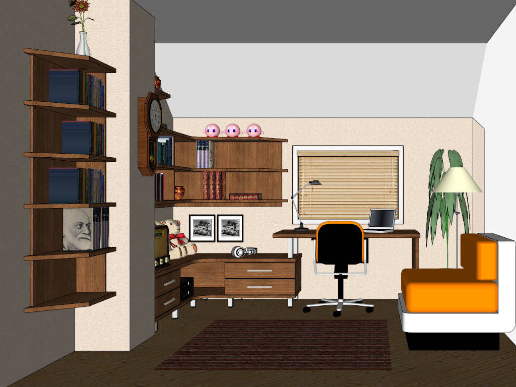Beautiful Home Office Design sketchup model preview - SketchupBox
