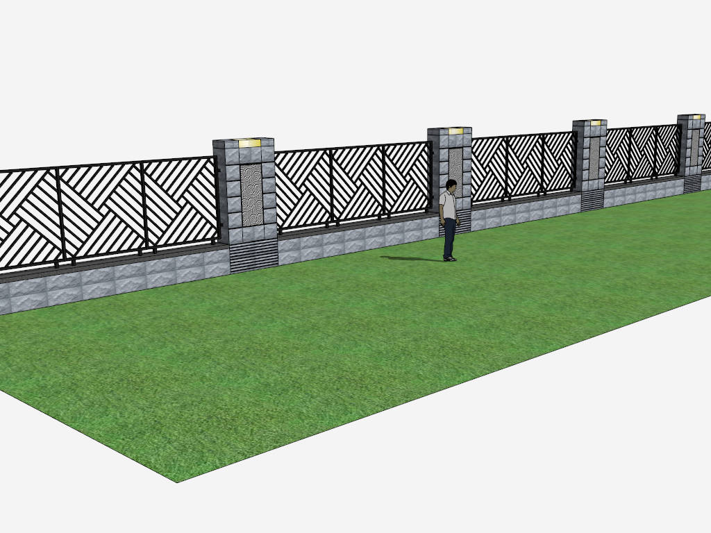 Stone Wall with Iron Fence sketchup model preview - SketchupBox