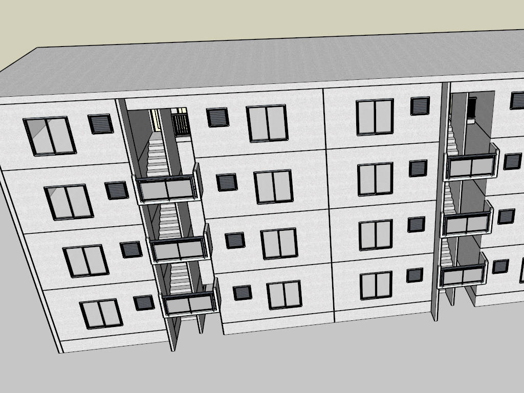 4-Storey Dormitory Building sketchup model preview - SketchupBox
