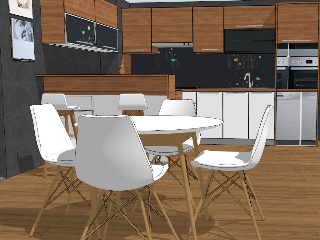 Kitchen with Bar and Dining Table sketchup model preview - SketchupBox