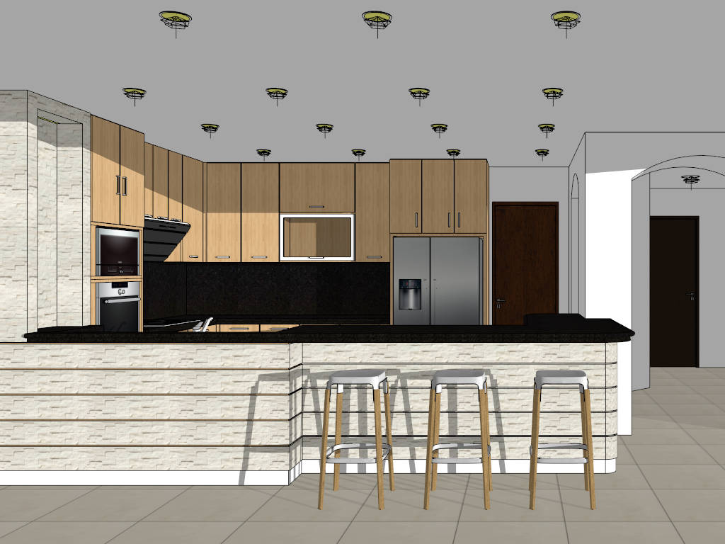 Kitchen with Bar Counter Design sketchup model preview - SketchupBox