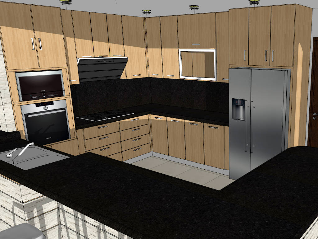 Kitchen with Bar Counter Design sketchup model preview - SketchupBox