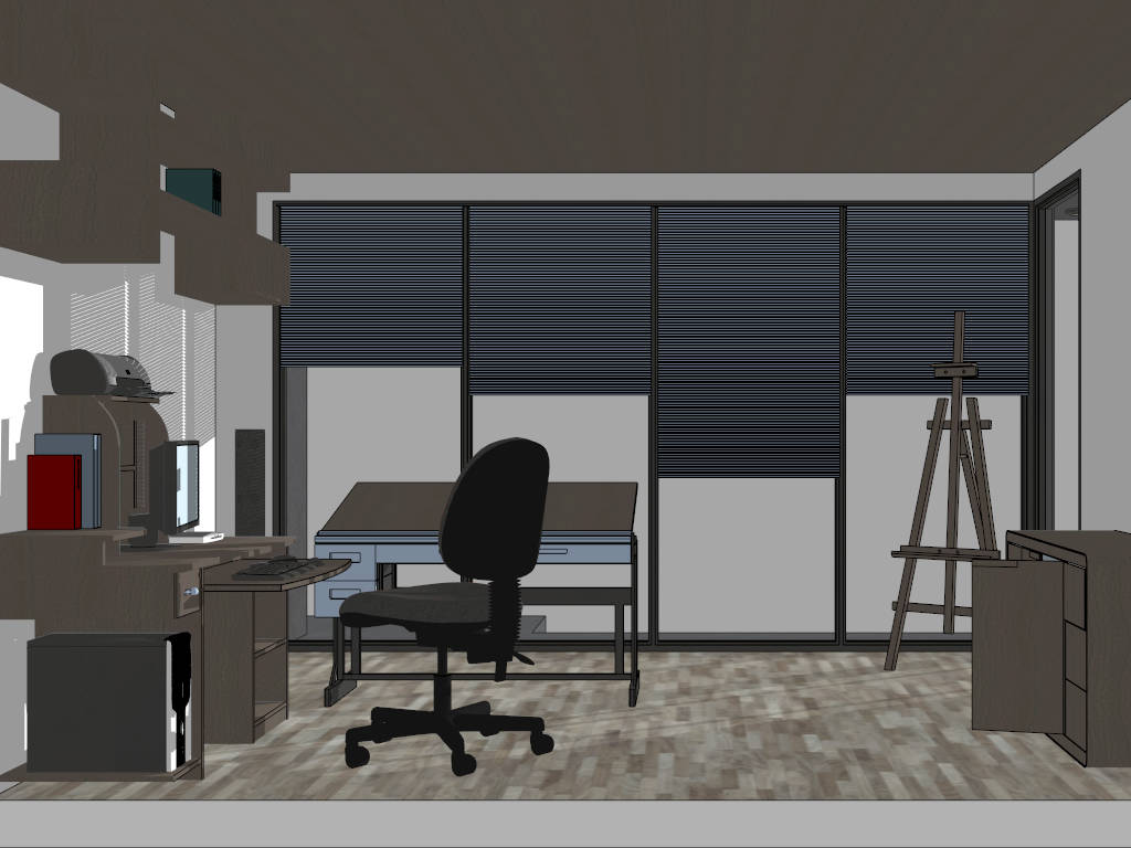 Modern Home Office Design Idea sketchup model preview - SketchupBox