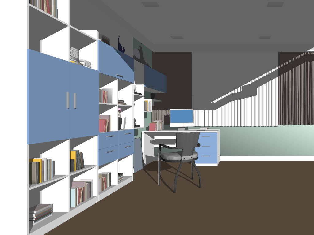 Home Office with Bookshelf sketchup model preview - SketchupBox