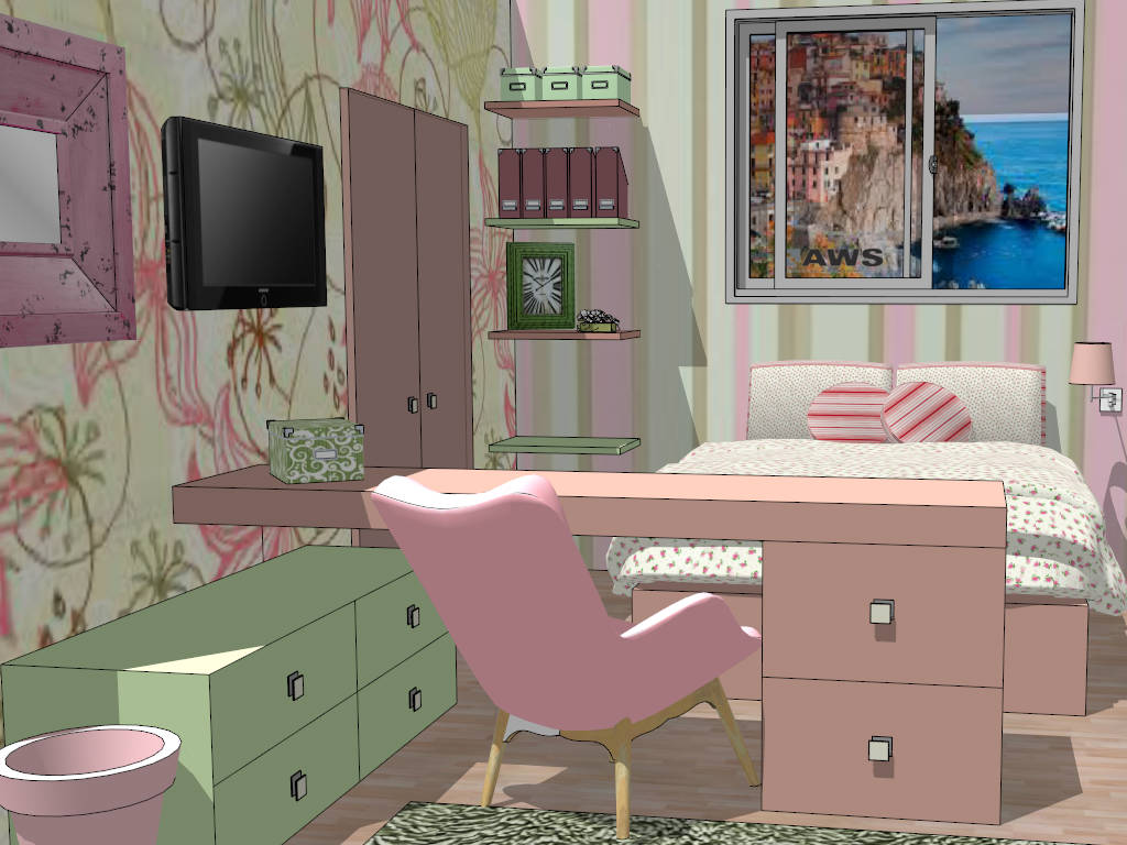 Amazing Teenage Girl Bedroom sketchup model preview - SketchupBox