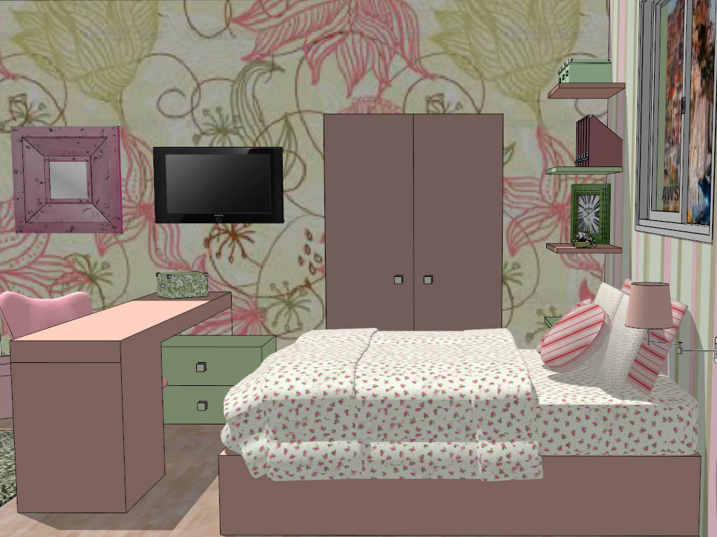 Amazing Teenage Girl Bedroom sketchup model preview - SketchupBox