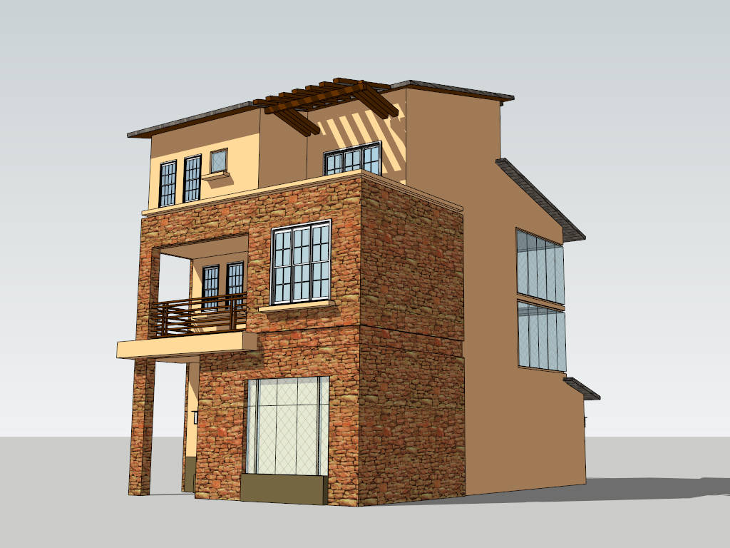 3 Story House with Garage sketchup model preview - SketchupBox