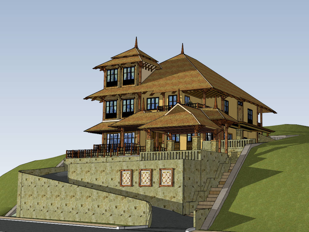 Classic Hilltop Villa sketchup model preview - SketchupBox