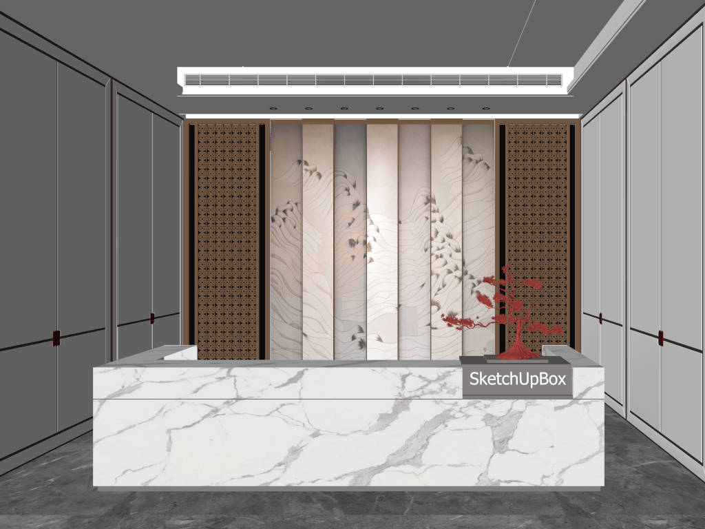 Reception Desk and Feature Wall Design sketchup model preview - SketchupBox