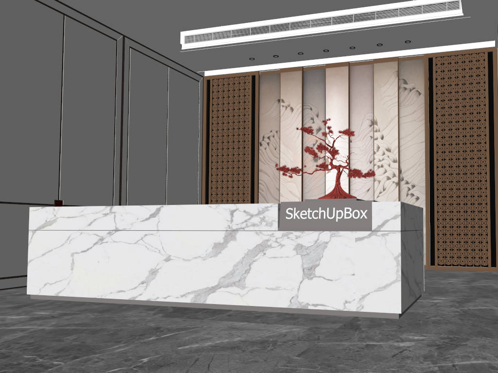 Reception Desk and Feature Wall Design sketchup model preview - SketchupBox