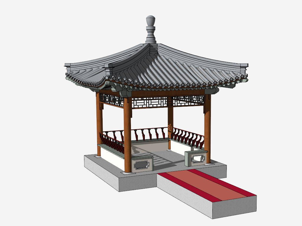 Classic Chinese Pavilion sketchup model preview - SketchupBox