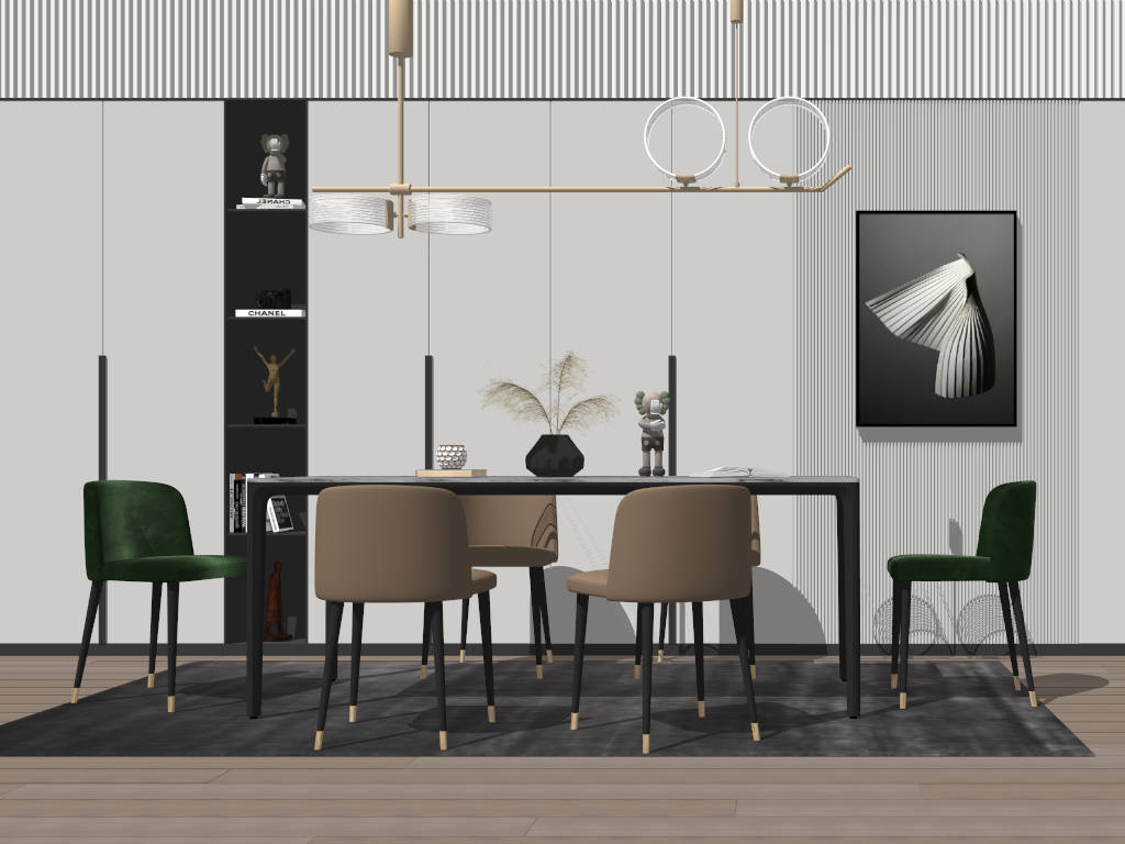 Modern Contemporary Dining Room Set sketchup model preview - SketchupBox