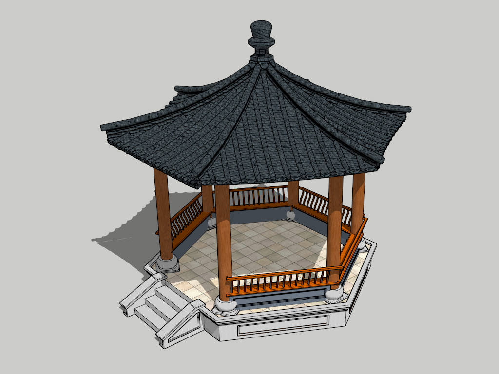 Hexagonal Chinese Pavilion sketchup model preview - SketchupBox