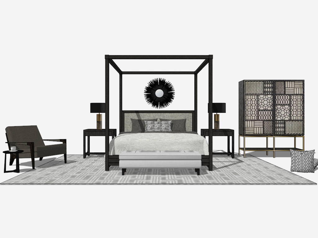Chinese Style Bedroom Furniture Set sketchup model preview - SketchupBox