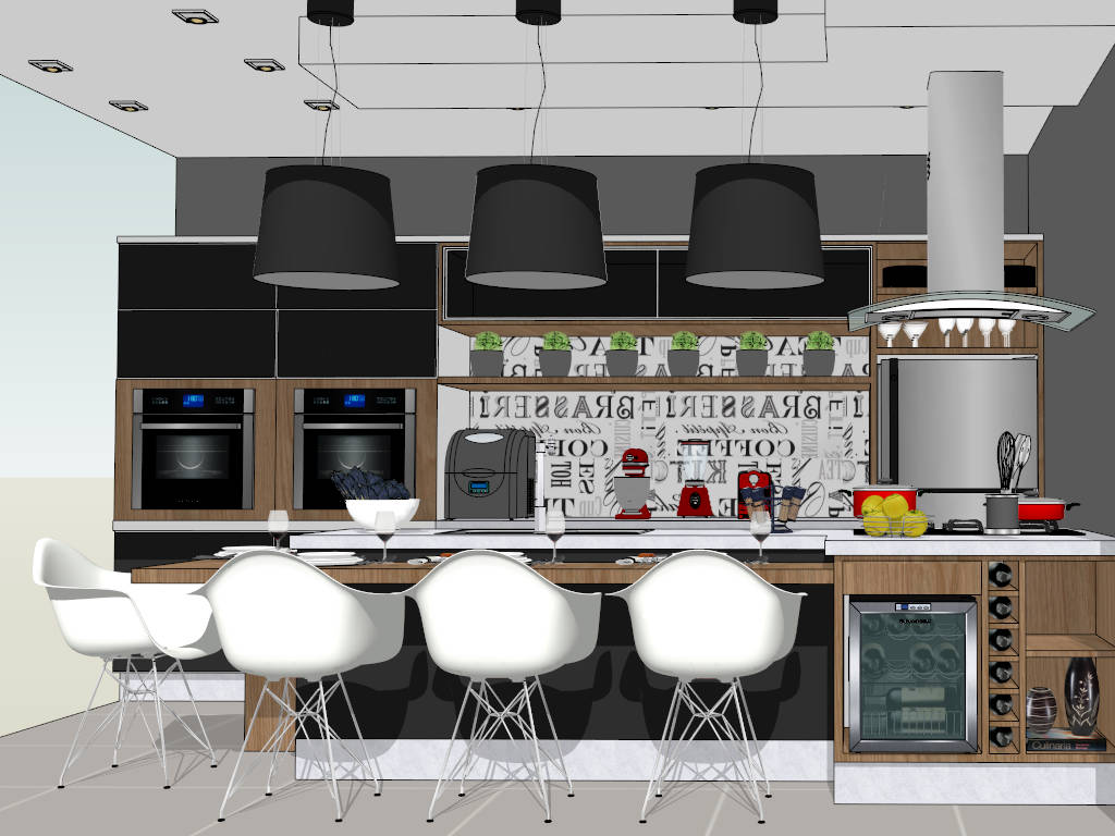 Luxury Modern Kitchen Design with Island sketchup model preview - SketchupBox