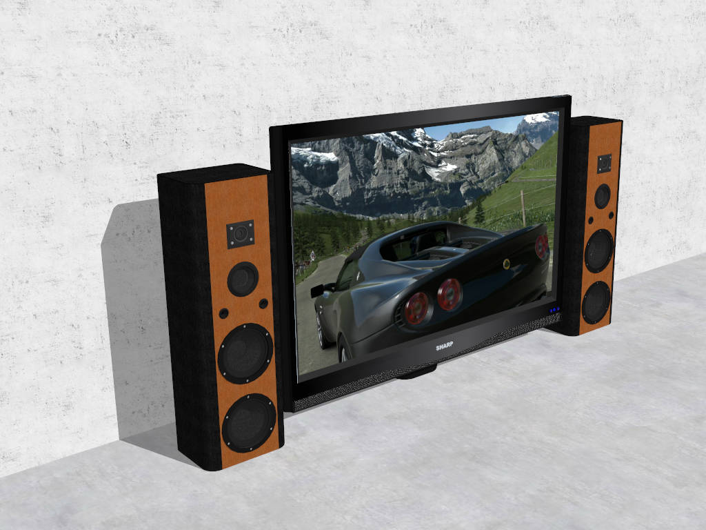 Home Theater TV and Speakers sketchup model preview - SketchupBox