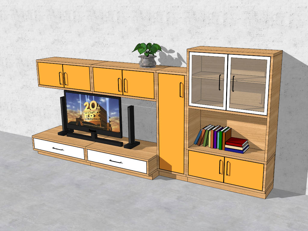 Orange TV Stand Wall Unit with Cabinet sketchup model preview - SketchupBox