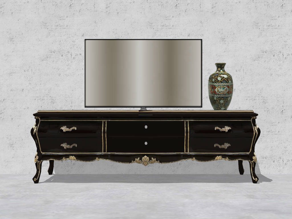 French Style Black TV Stand sketchup model preview - SketchupBox