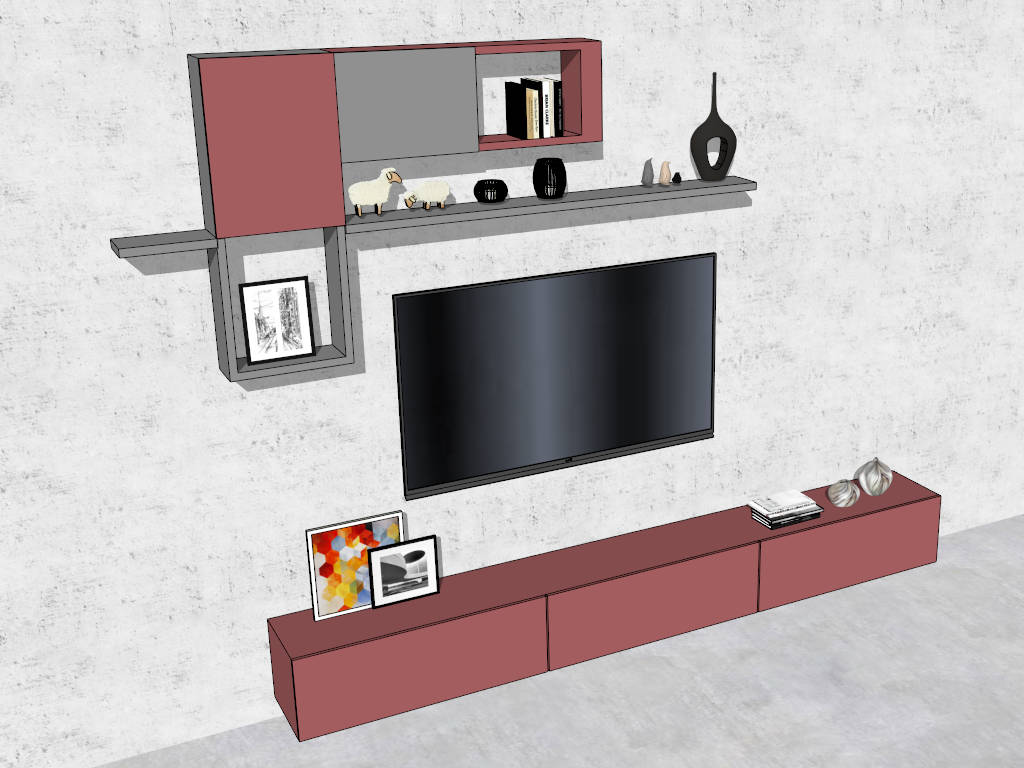 Floating TV Wall Shelf sketchup model preview - SketchupBox
