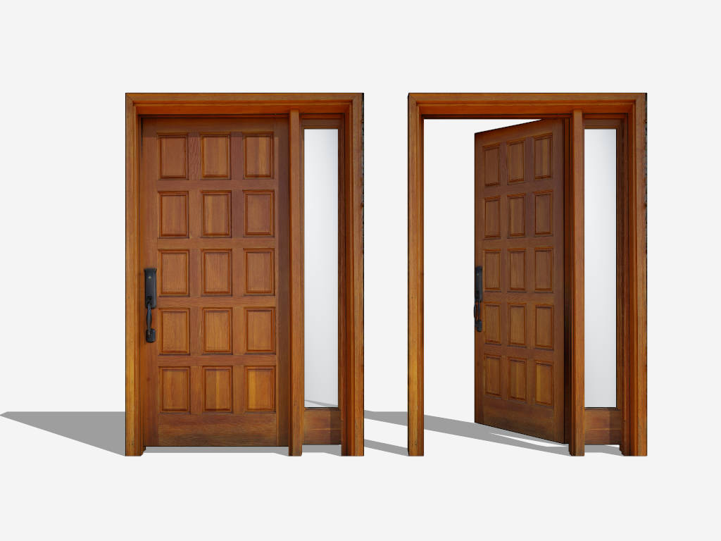 Wooden Entry Door with Sidelight sketchup model preview - SketchupBox