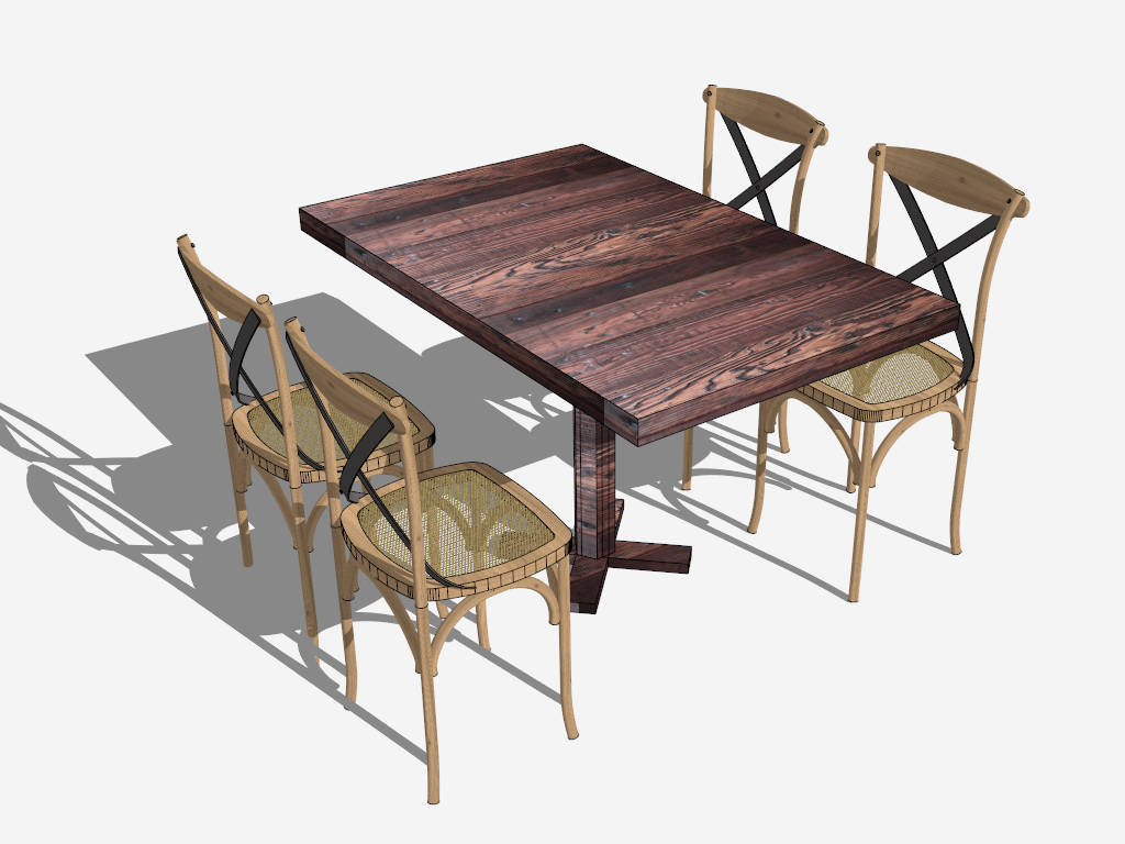 Rustic Farmhouse Dining Set sketchup model preview - SketchupBox