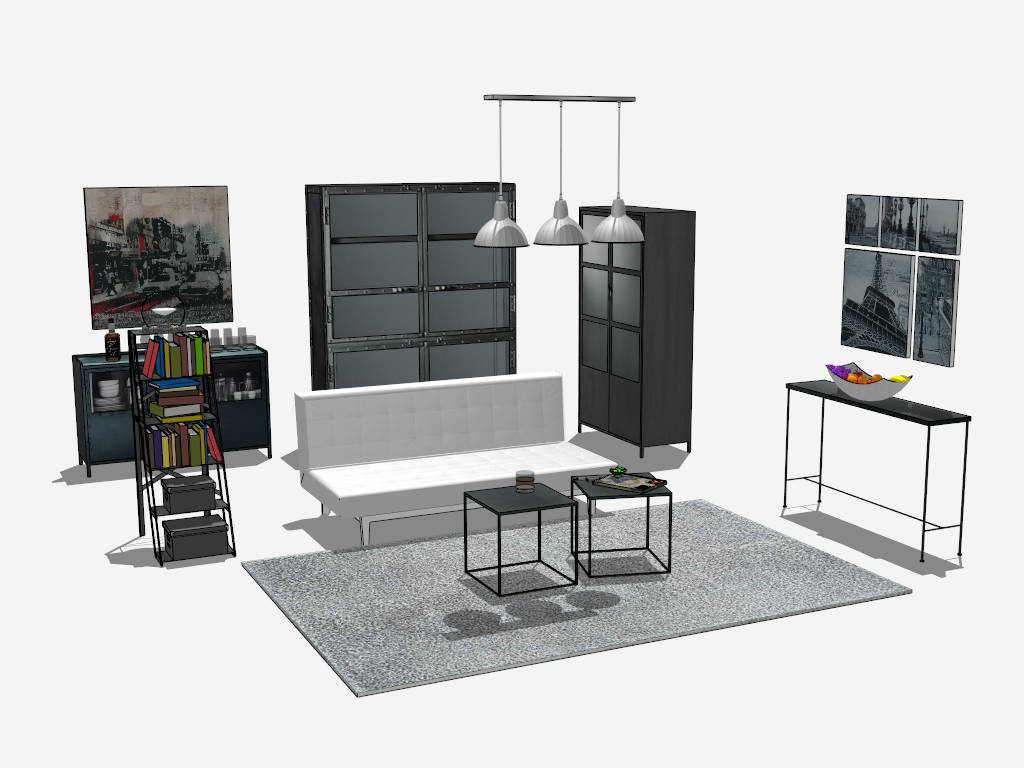 Industrial Living Room Idea sketchup model preview - SketchupBox