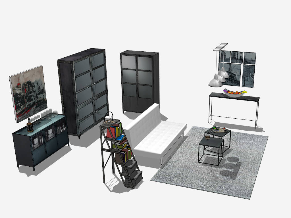 Industrial Living Room Idea sketchup model preview - SketchupBox
