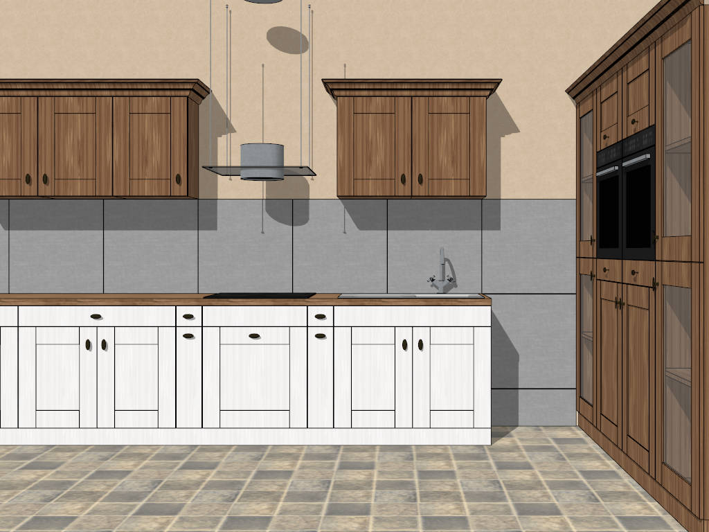 Traditional L-shaped Kitchen sketchup model preview - SketchupBox