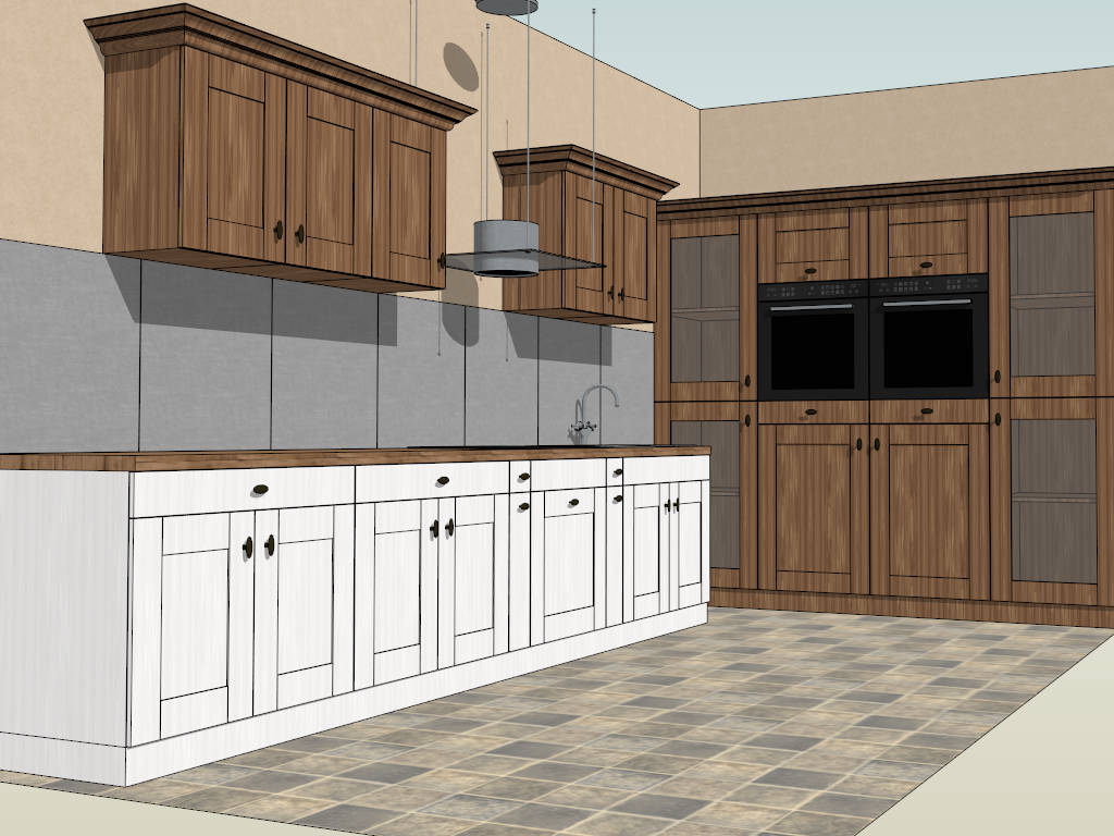 Traditional L-shaped Kitchen sketchup model preview - SketchupBox