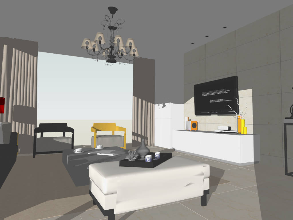 Modern Living Room Decor Idea sketchup model preview - SketchupBox
