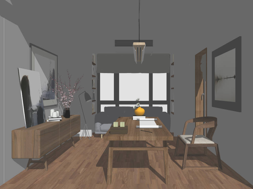 Modern Home Office with Bookshelf sketchup model preview - SketchupBox