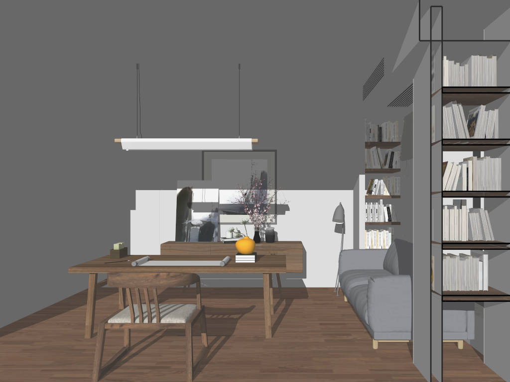 Modern Home Office with Bookshelf sketchup model preview - SketchupBox