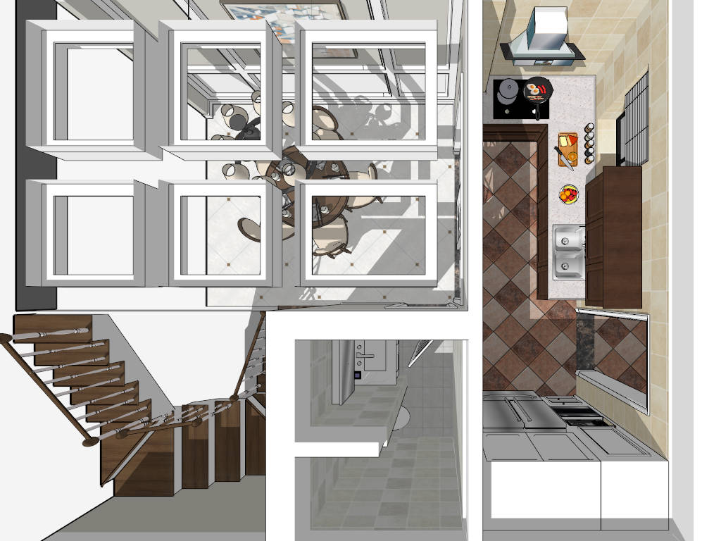 Ground Floor Dining Area and Kitchen Design sketchup model preview - SketchupBox