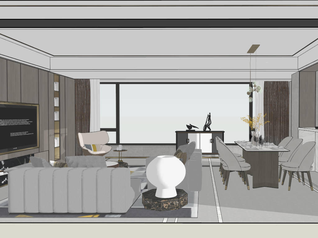 Dining Room Living Room Combo Design Idea sketchup model preview - SketchupBox